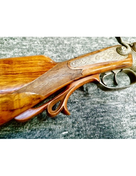 EXCELLENT FUSIL JUXTAPOSE DE LUXE A CHIENS EXTERNES SIGNE RIEGER