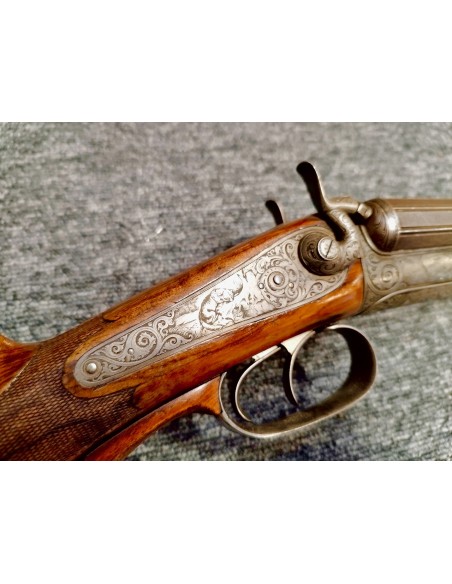 EXCELLENT FUSIL JUXTAPOSE DE LUXE A CHIENS EXTERNES SIGNE RIEGER