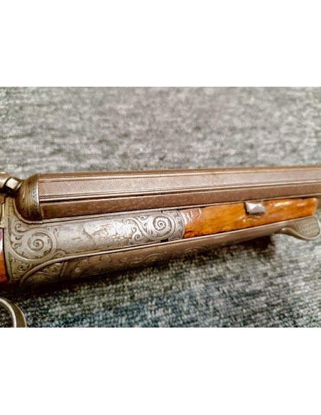 EXCELLENT FUSIL JUXTAPOSE DE LUXE A CHIENS EXTERNES SIGNE RIEGER