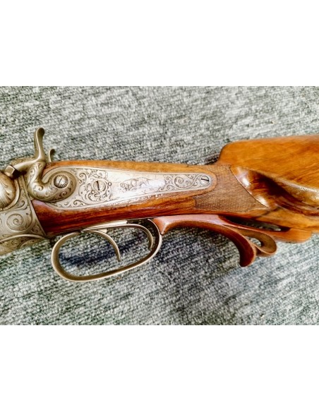 EXCELLENT FUSIL JUXTAPOSE DE LUXE A CHIENS EXTERNES SIGNE RIEGER
