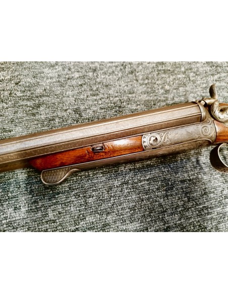 EXCELLENT FUSIL JUXTAPOSE DE LUXE A CHIENS EXTERNES SIGNE RIEGER