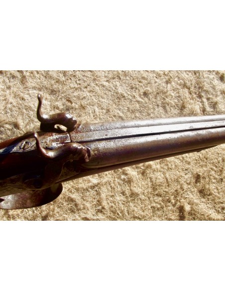 FUSIL DE CHASSE JUXTAPOSE A PERCUSSION CROSSE POLYCHROME.