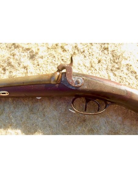 FUSIL DE CHASSE JUXTAPOSE A PERCUSSION CROSSE POLYCHROME.